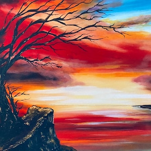 Print of Sunset at the End of The World, from original painting, Red Sunset, home decoration, fine art, wall art, wall decoration, Seascape