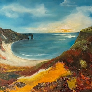 Durdle Door Sunset/Print from an original Painting/colourful artwork of an iconic landmark on the Dorset coastline/Home Decoration/artprint