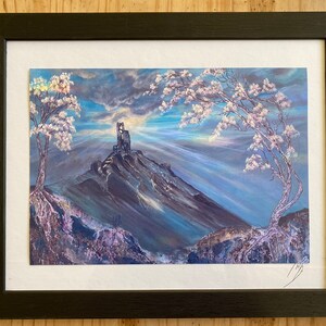 A4 print of Corfe Castle in Bloom, print from original painting, sunset painting, wall art, wall decoration, special gift, Dorset landscape,
