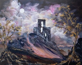 Corfe Castle Art Print: Dorset Abstract Landscape, Signed A4 Print