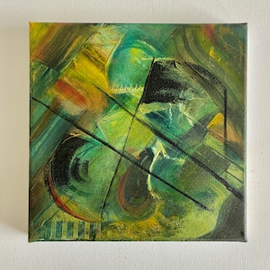 Abstract Moments Nr3/original small square abstract painting/green square painting/abstract wall art/wall decoration/home decor/fine art