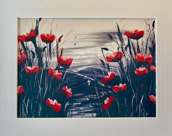 In Memory of the Many" , Print from original painting, Poppy Painting, red poppies, floral art, wall art  decoration, special gift, art