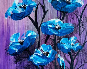 Print from Blue Poppies. from original painting, artworksbymarjabrown, floral art, gift for her, wall decoration, wall art, blue flowers