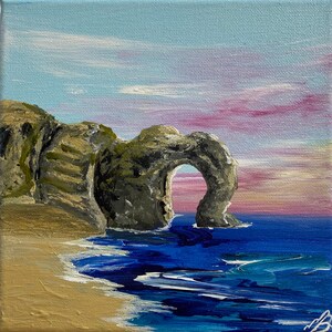 Print of Durdle Door. print from an original square painting. wall art. wall decoration, fine art, Jurassic coast. Dorset coastline, Sunrise