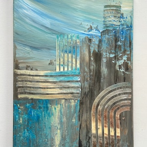 My Castle/abstract art print from an original painting by Marja Brown/wall decoration in turquoise yellow and grey/abstract fine art