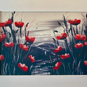 In Memory of the Many&#39;, Print from original painting by Marja Brown,Red Poppies, contemporary landscape, wall art  decoration, Black and red