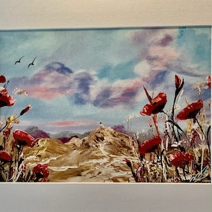 Poppies under a Blue Sky, Print from original painting, Poppy Painting, red poppies, floral art, wallart  Wall decoration, special gift, art