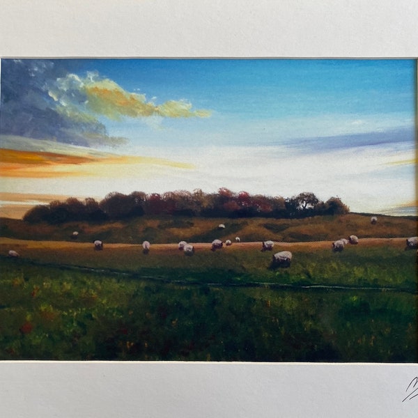 Badbury Rings, Print from original painting, Sunrise painting, Ancient site, Dorset Landscape, wall art  decoration, special gift, art