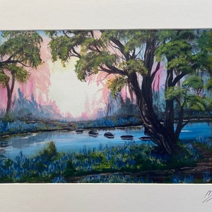 Bluebell Wood, Print from original painting, bluebell Painting Stepping stones, floral art, wall art decoration, special gift, tree spirit