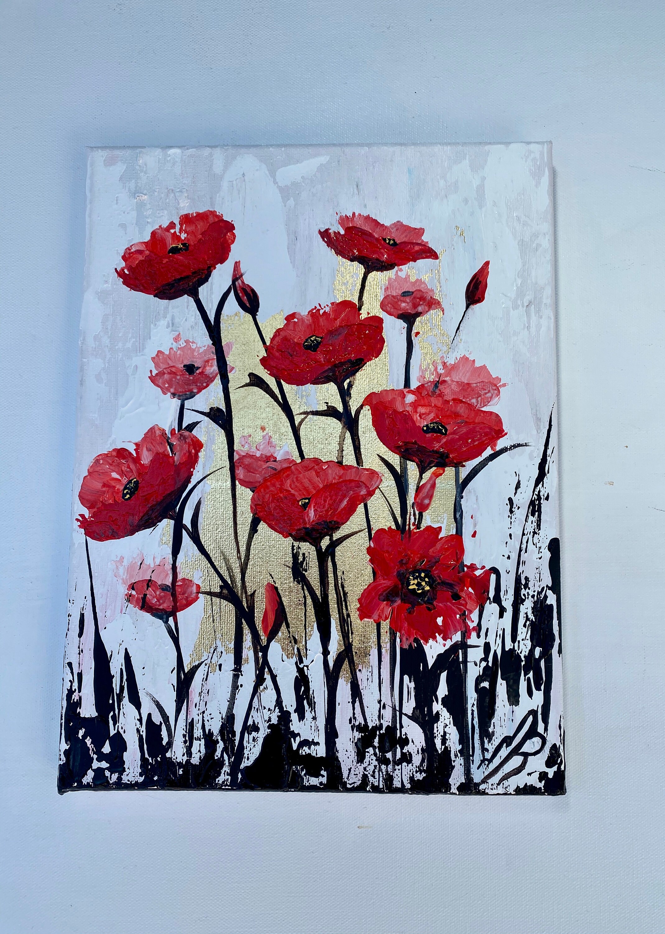 Abstract Red Poppy Gold Leaf Painting of Abstract Red Poppies. Red Poppy - Etsy
