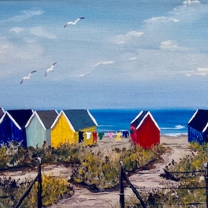 Print of Beach huts on the Beach, seascape, from original painting, wall decor, home decoration, fine art, wall art, wall decoration