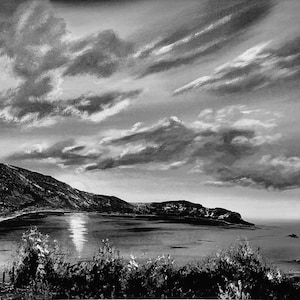 Afdrukken van &quot;Lulworth Cove in Sepia&quot;, kust van Dorset, van origineel schilderij, zwart-witte kunst, huisdecoratie, kunst aan de muur, wanddecoratie