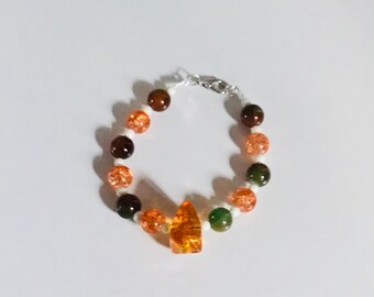 Semi Precious Orange and Green bead bracelet
