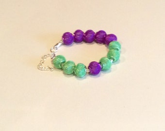 Handmade, super , fashion Purple and Green  netted Metal Bead Bracelet set on chain