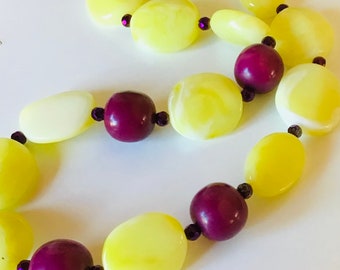 Yellow and Purple Beaded Necklace