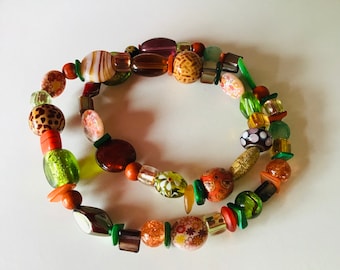 Green and Orange Beaded Necklace