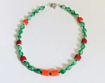 Orange and Green Bead  Necklace