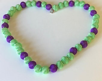 Purple and Green Net Bead Necklace