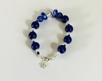 Handmade Vivid  Blue Bead Bracelet with Silver Charm