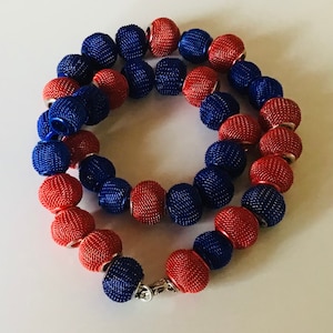 Netted  Blue and Red Beaded Necklace