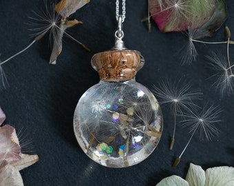 Dandelion Necklace / Bottle of Wishes / Dandelion Seed Necklace / Resin Jewelry / Resin Necklace / Dandelion Jewelry / Fairy Necklace