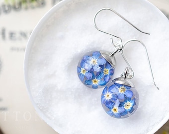 Forget me Not Earrings / Dangle earrings / Something Blue / Real Flower Earrings / Silver Earrings / Resin Earrings / Wedding Jewelry