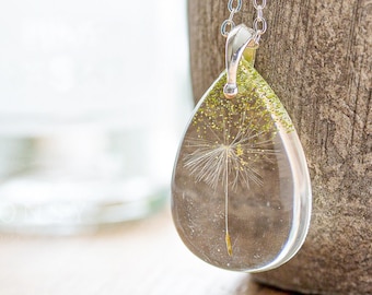 Real Dandelion Seed Necklace: Lime Green Glitter