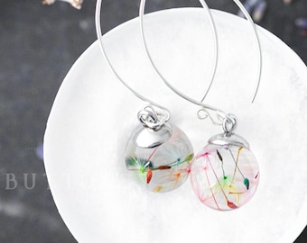 Boucles d'oreilles Rainbow Dandelion Threader / Boucles d'oreilles Pissenlit / Boucles d'oreilles fleur pressées / Boucles d'oreilles Déclaration / Bijoux fantaisistes / Boucles d'oreilles en résine