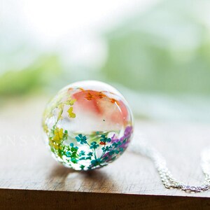 Real Flower Necklace / Rainbow Lace Drop / Teardrop Pendant / Resin Necklace / Resin Jewelry / Gifts for Her / Real Flower Jewelry image 3