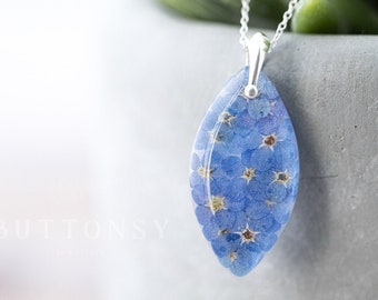 Forget Me Not Pressed Dried Flowers Memorial Necklace
