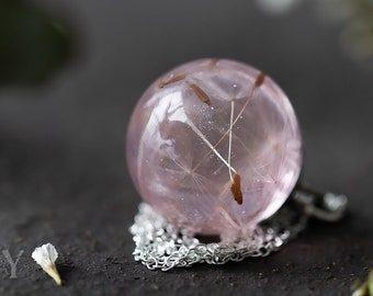 Dandelion Wish Necklace / Pale Pink / Dandelion Orb / Dandelion Seed Necklace / Dandelion Necklace / Resin Necklace / Dandelion Jewelry