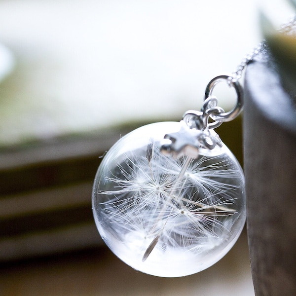 Small Dandelion Wish Bubble Necklace | Glass Dandelion Necklace | Real Dandelion Wishes Pendant