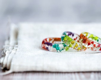 Real Flower Ring / Rainbow Gyp/ Botanical Jewellery / Baby's Breath/ Pressed Flower Ring / Nature Jewellery / Handcrafted Ring