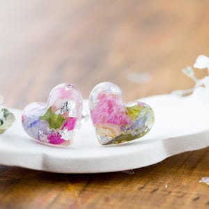Real Flower Earrings / Wildflower &quot;Pastels&quot; / Sterling Silver / Botanical Jewellery / Pressed Flowers / Nature Jewellery / Resin Earrings