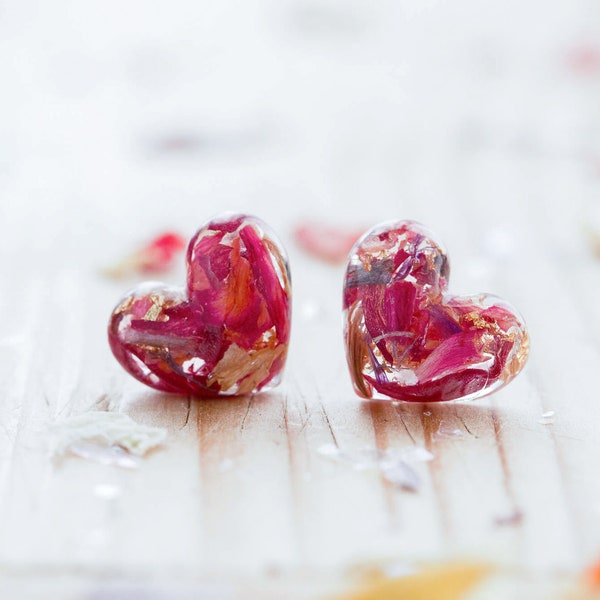 Flower Earrings / Wildflower and Roses / Sterling Silver / Botanical Jewellery / Pressed Flowers / Nature Jewellery / Resin Earrings