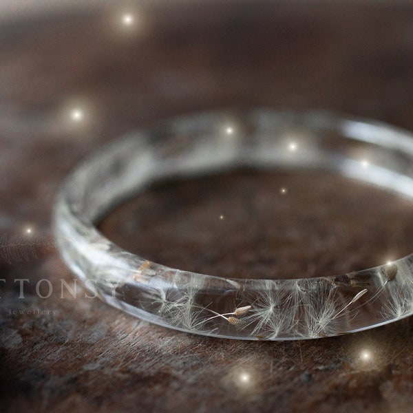 Dandelion Bangle / Skinny Stacking Bangle / Resin Bangle / Stacking Bangles / Gifts for Her / Dandelion Jewelry / Dandelion Seed