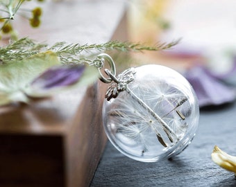 Dandelion Seed Necklace: Glass Globe, Botanical Jewelry