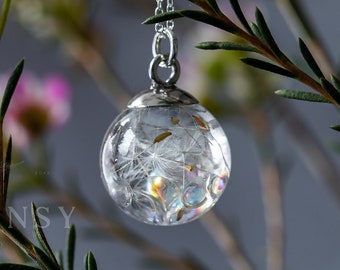 Dandelion Bubble Necklace / Dandelion Orb Necklace / Bubble Jewelry / Faerie Jewellery / Gifts for Her / Resin Necklace / Dandelion Jewelry