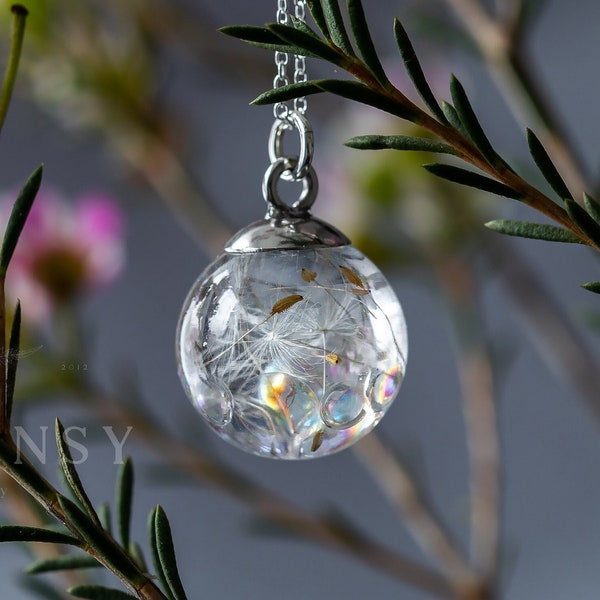 Dandelion Bubble Necklace / Dandelion Orb Necklace / Bubble Jewelry / Faerie Jewellery / Gifts for Her / Resin Necklace / Dandelion Jewelry