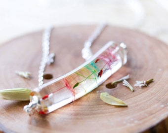 Dandelion Necklace / Rainbow Wish Cylinder / Gifts for Her / Real Dandelion / Botanical Jewellery / Pressed Flowers / Wildflower Necklace