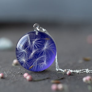 Dandelion Wish Pebble Necklace / Peacock / Dandelion Necklace / Dandelion Pebble / Dandelion Wishes / Resin Necklace / Dandelion Jewelry