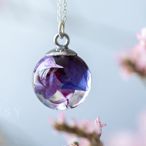 Bubble And Flower Necklace / Real Flower Necklace / Cornflower Necklace / Bubble Jewelry / Faerie Jewellery / Gifts for Her / Resin Necklace