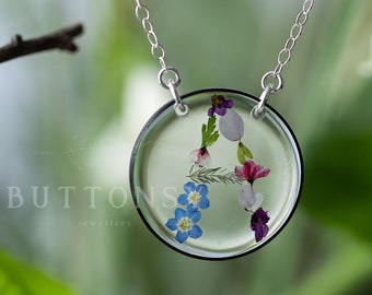 Personalised Initial Necklace in Real Flowers