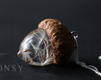 Dandelion Acorn Necklace / &quot;Dandecorn&quot; / Real Flower Jewellery / Gifts for Her / Dandelion Seed Necklace / Fairy Necklace / Signature Design