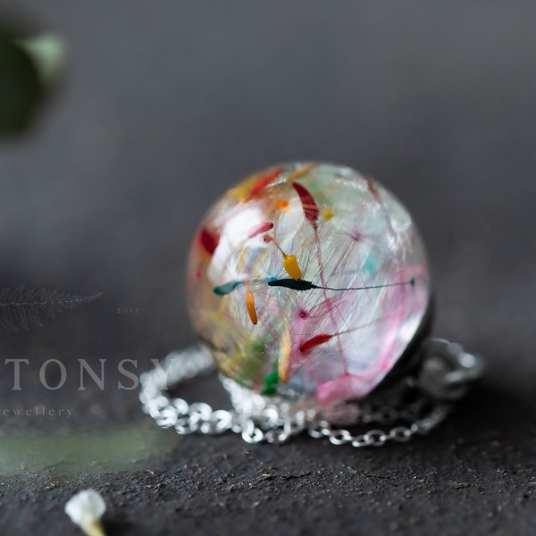 Rainbow Dandelion Wish Necklace / Dandelion Jewelry / Rainbow Necklace / Dandelion Necklace / Birthday Gifts / Gift Ideas / Resin Jewelry