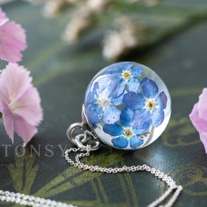 Forget Me Nots Necklace / Globe / Pressed Flower Necklace / Gifts For Her / Memorial Necklace / Something Blue / Birthday Gifts / Jewelry image 4