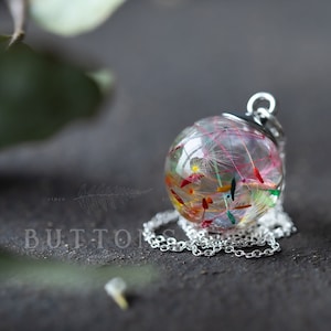 Rainbow Dandelion Necklace: Real Flower Resin Wish Globe Pendant | Colorful Nature Jewelry Gift