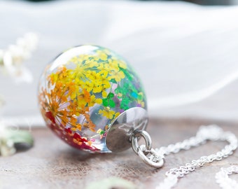 Real Flower Necklace / Rainbow Lace Drop / Teardrop Pendant / Resin Necklace / Resin Jewelry / Gifts for Her / Real Flower Jewelry
