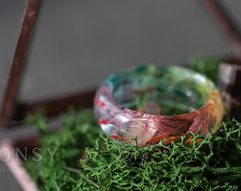Rainbow Dandelion Wish Ring - Dandelion Seed Jewelry , Botanical Jewelry , Pressed Flower Ring , Dandelion Jewellery , Resin Ring , Rainbow