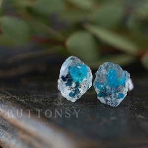 Ice Chip Earrings: Blue Pressed Flowers, Sterling Silver Posts